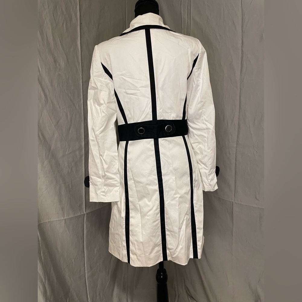 Alfani White Trench Coat with Black Trim - Picture 4 of 10